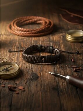 Hand Crafted Black Woven Leather Bracelet